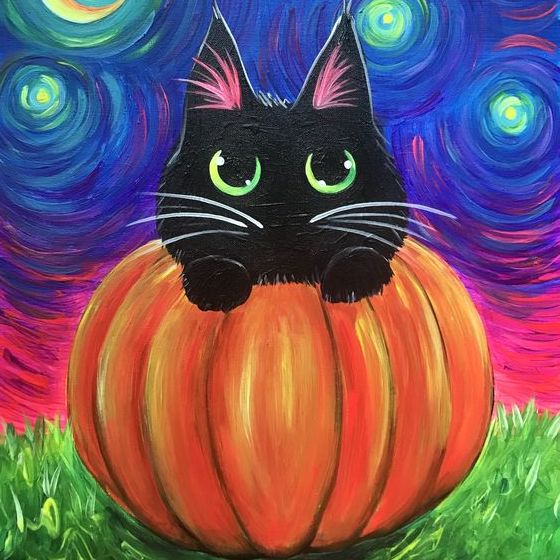 Cat in a Pumpkin Painting 560 × 560