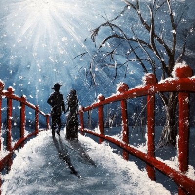 Winter Stroll Over Bridge