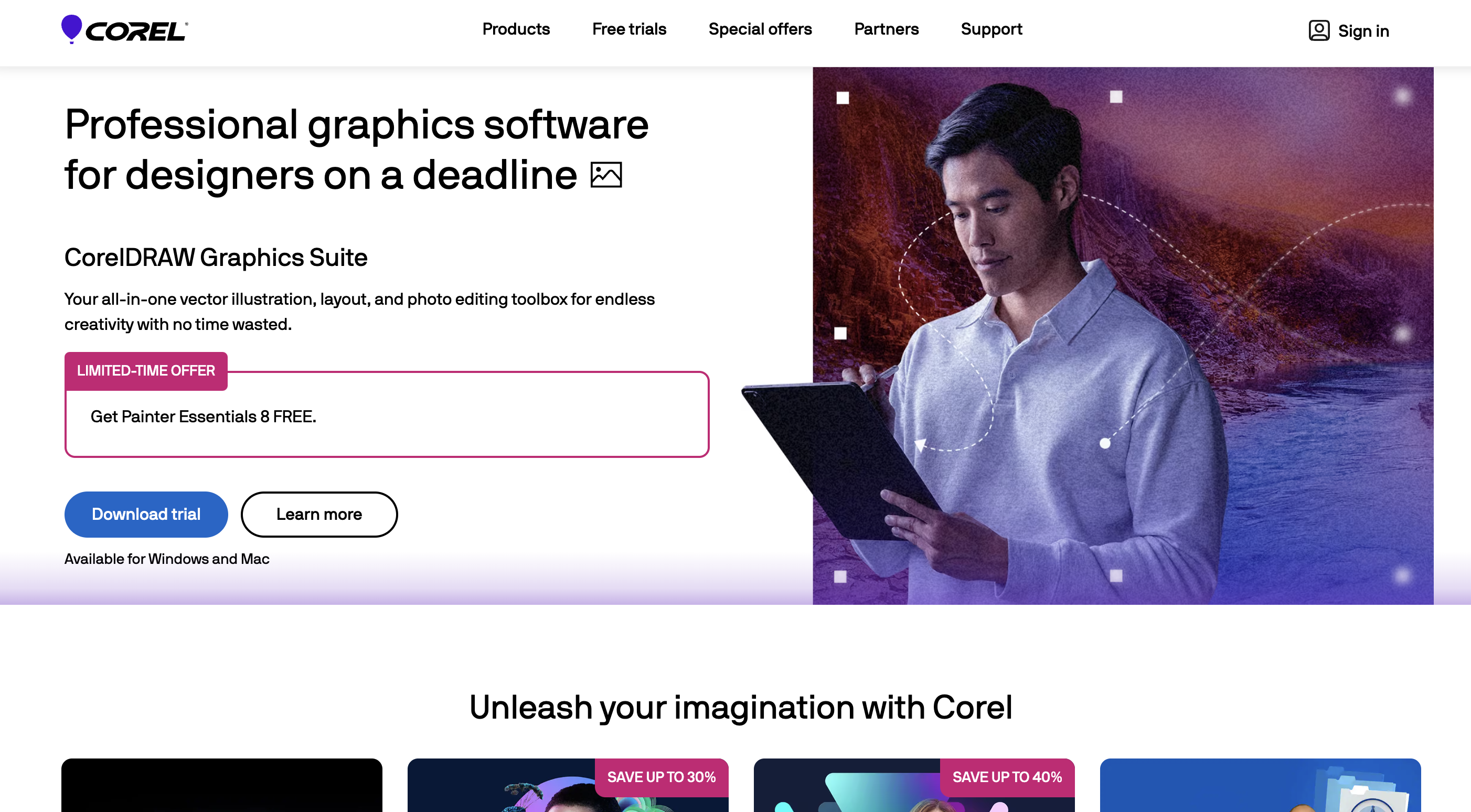 Screenshot of Corel Painter Website