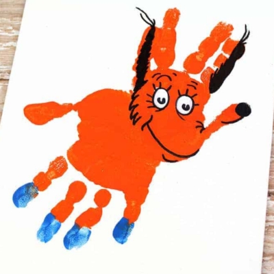 Fox in Socks Handprint Painting on Canvas