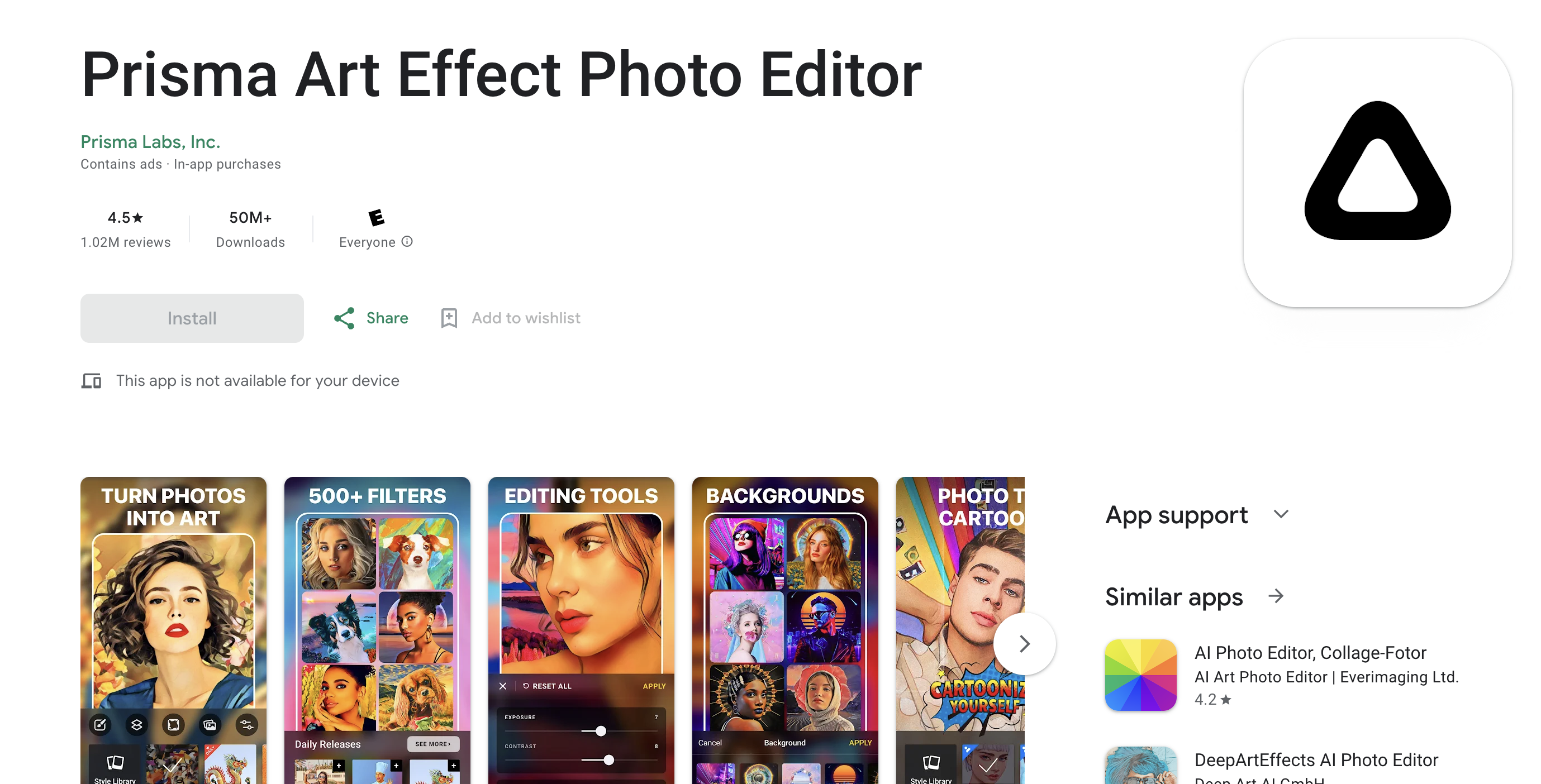 Screenshot of Prisma App