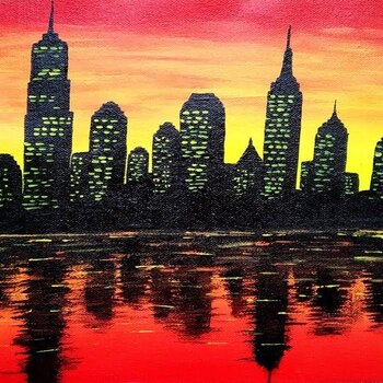 Acrylic Painting of City Skyline