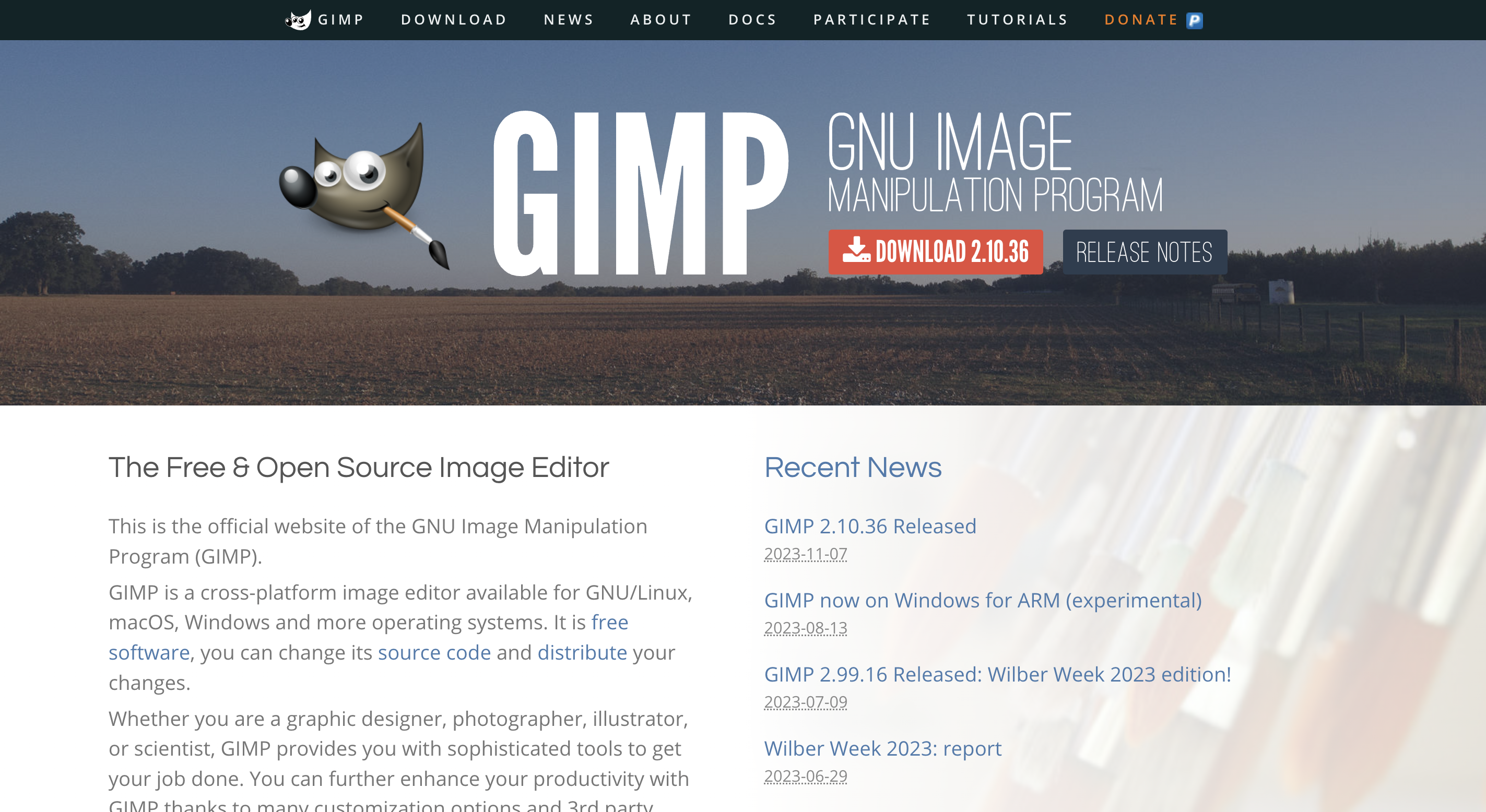Screenshot of GIMP Website
