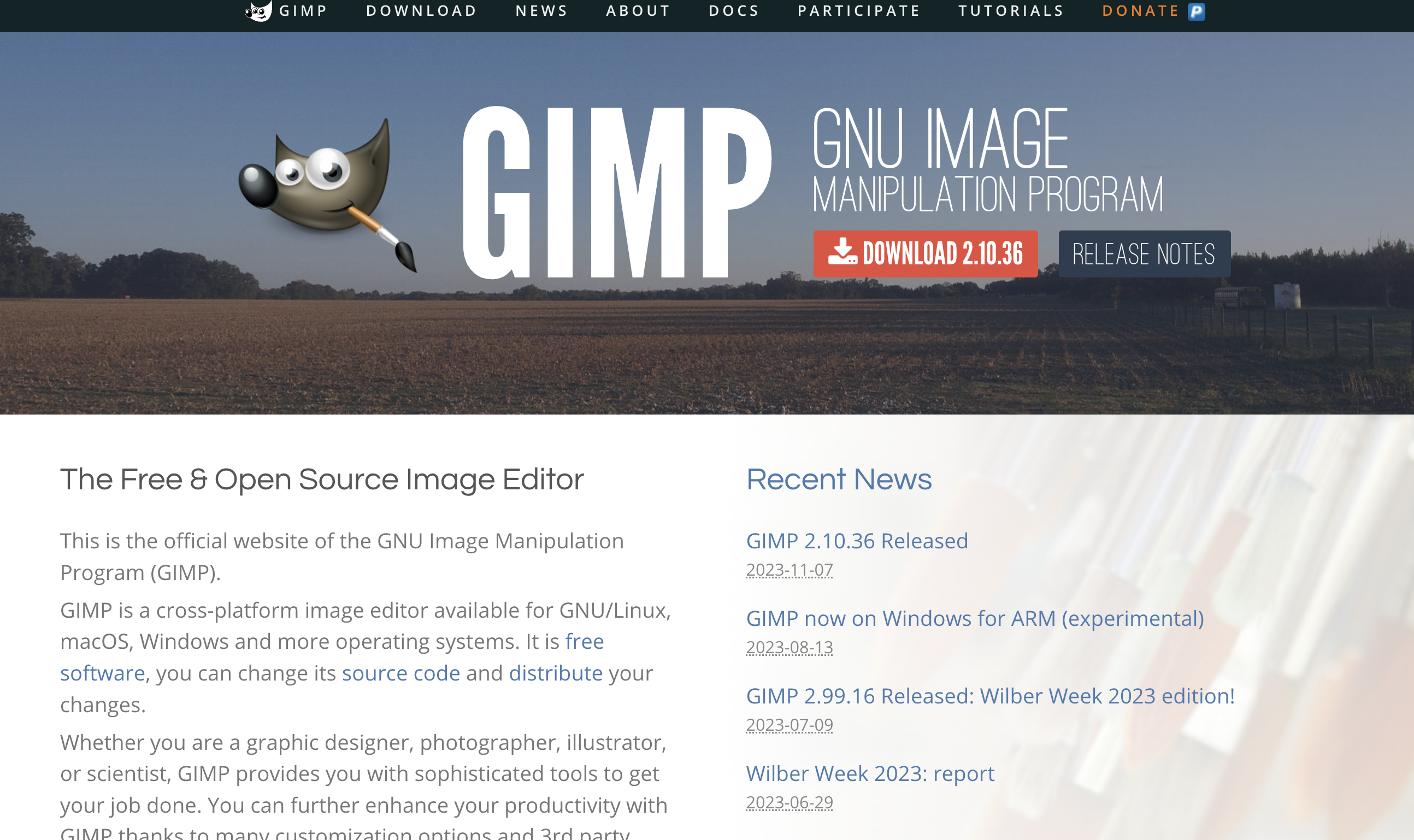 Screenshot of GIMP Website