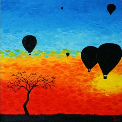 4 Balloon Flying in Orange Sky