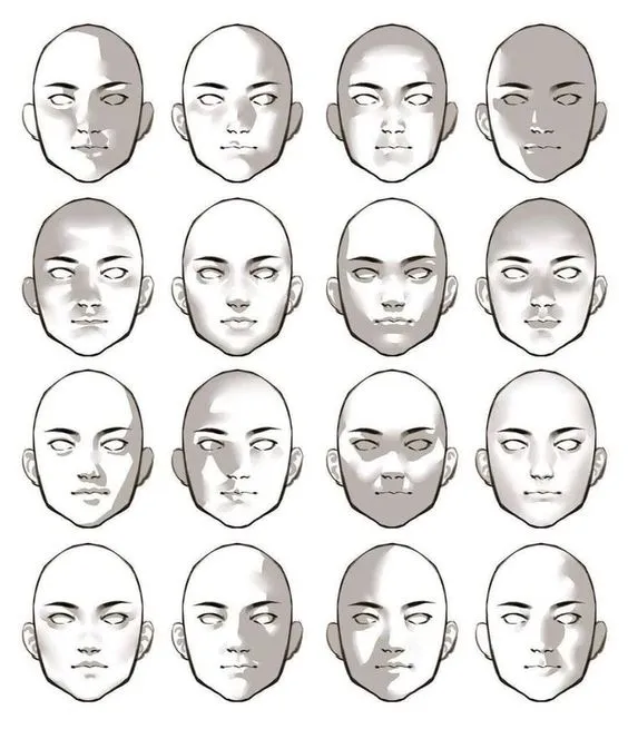 Light and Shadows on a Face - Examples for Sketches