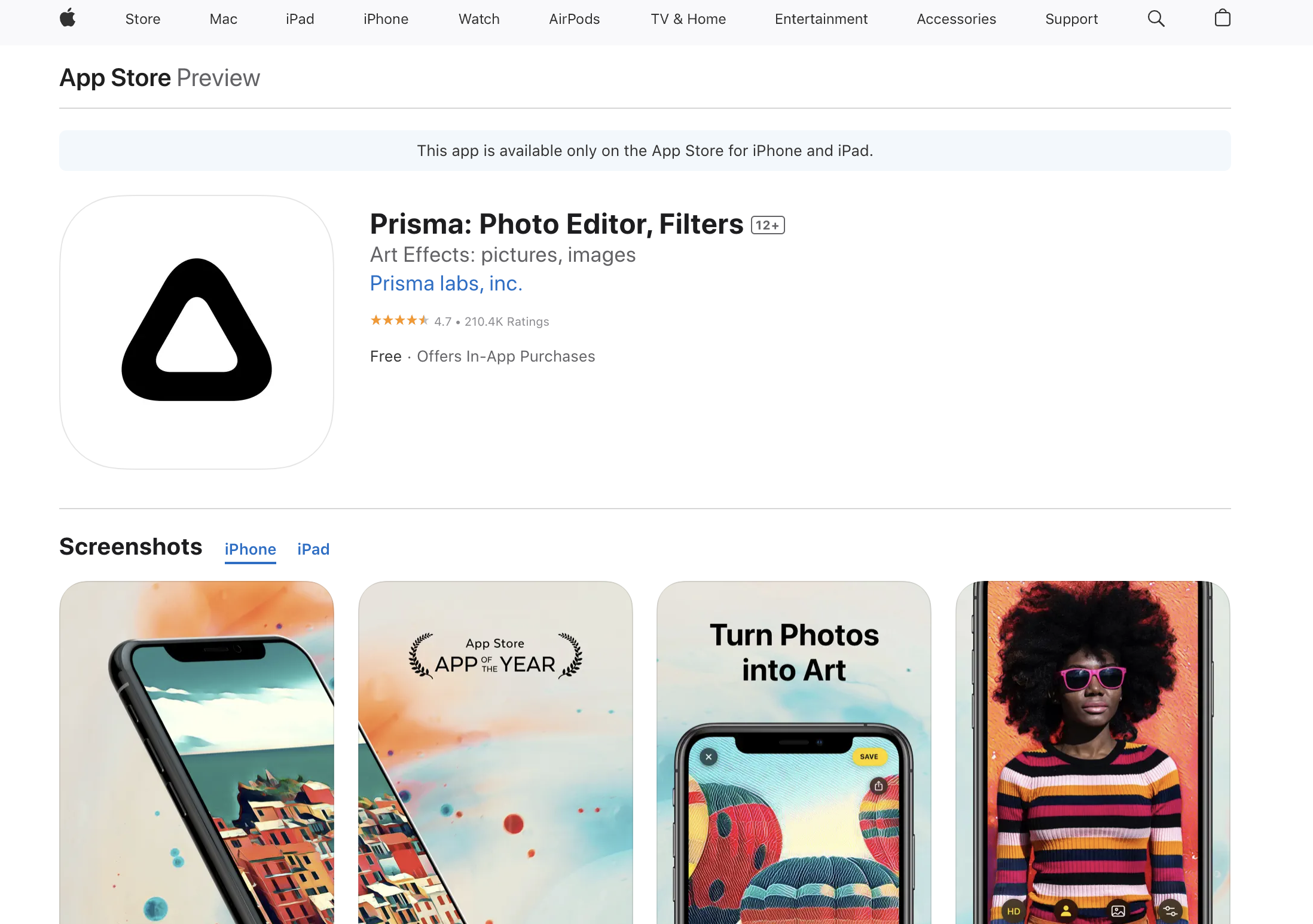 Screenshot of Prisma App
