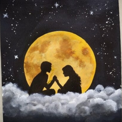 Couples holding hands in a moonlight background