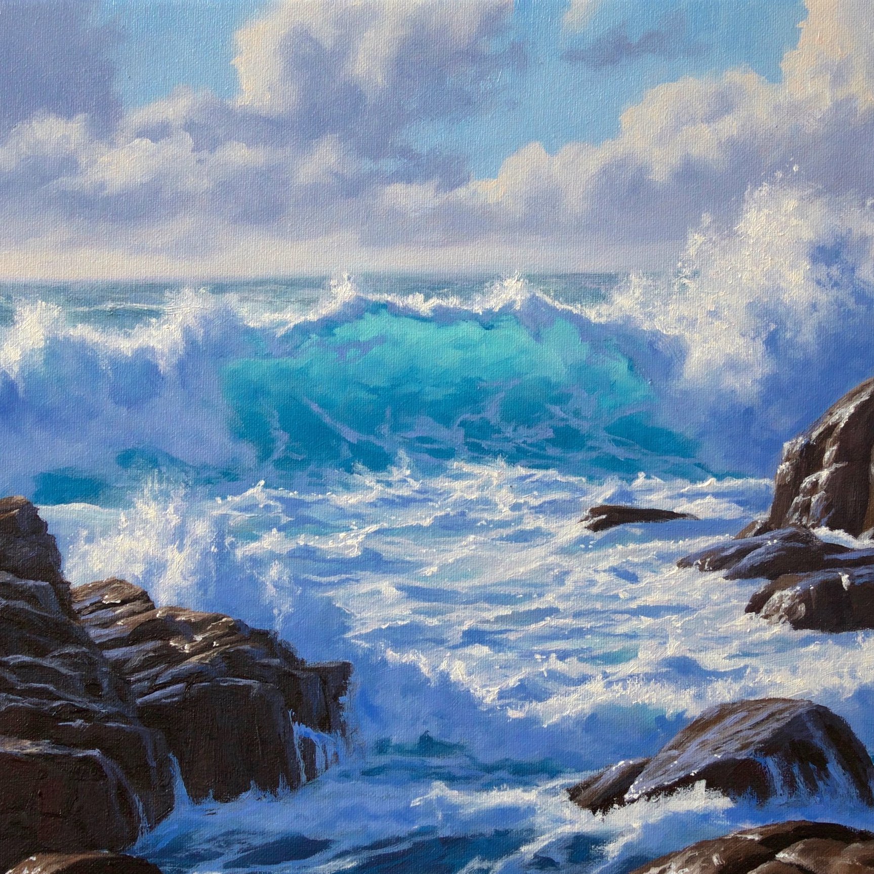 Dramatic Seascape with Acrylics 1727 × 1727