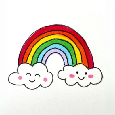 Rainbow with 2 smiling clouds